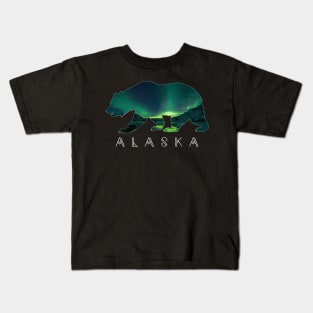 Alaskan Bear With Aurora Borealis Icy Mountain Kids T-Shirt